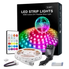RGB LED Strip Lights 32.8ft,4096 DIY Colors Rope Lights with Memory Function,...