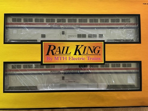 Juego de 2 vagones Amtrak calibre O MTH RailKing 30-6501, vagón para dormir y comedor | Zustand: New
