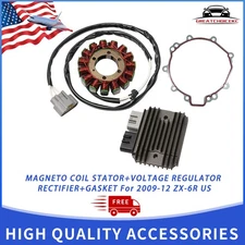 FIT 2009-12 ZX-6R US MAGNETO COIL STATOR+VOLTAGE REGULATOR RECTIFIER+GASKET NEW