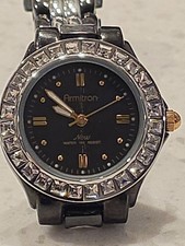 ARMITRON NOW BLACK WHITE CRYSTAL ACCENT WOMEN'S WATCH 75/3689TI  21C 