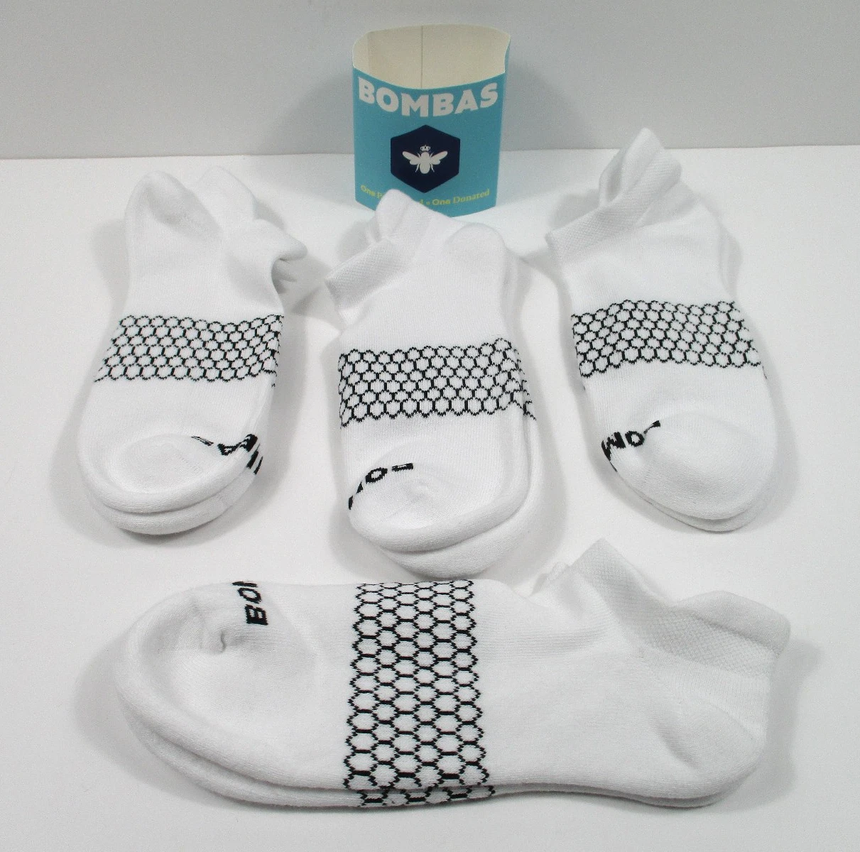 -New Bombas L Midweight 4 Pairs Ankle Socks Sz Women 11-13 / Men 9.5-13 White