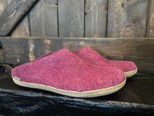 Glerups Slip-On Cranberry Wool Slipper With Leather Bottom - EU Size 48