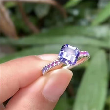 Vintage Silver Purple Stone Ring Set Square Round Crystal Statement Rings Gift