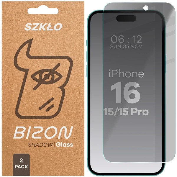 2X Sichtschutzglas FüR Iphone 15/15 Pro/16 Bizon Blickschutz Schutzglas Hartglas-image