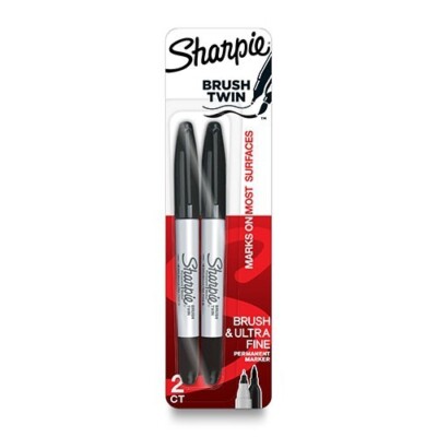 Sharpie Brush Ultra Fine Twin Tip Marker 2/Pk Black Arts Crafts Office School