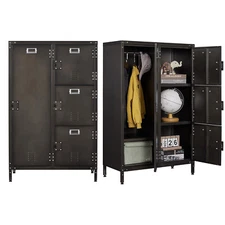 Metal Locker Storage Cabinet Steel Retro Wardrobe Organizer Adjustable Feet Home