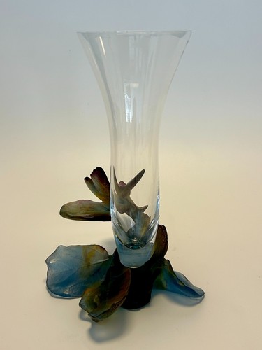 Daum Crystal Pate de Verre SOLIFLOR PAPILLON Vase + Box - Picture 4 of 15