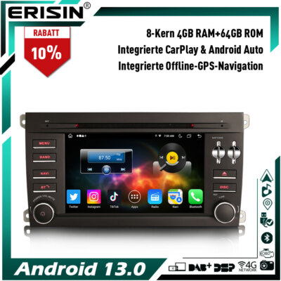 8-Kern Autoradio Android 14 Navi Carplay DAB+ DVD Radio GPS WIFI Porsche Cayenne