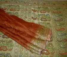 BVH WEARABLE PURE SILK Vintage Sari Saree 5yds 22MAR13815 X09 E798 Brown ABCKB