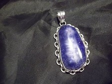 BEAUTIFUL HANDCRAFTED LG BLUE AGATE PENDANT 2" HANDMADE POLISHED STONE JEWELRY