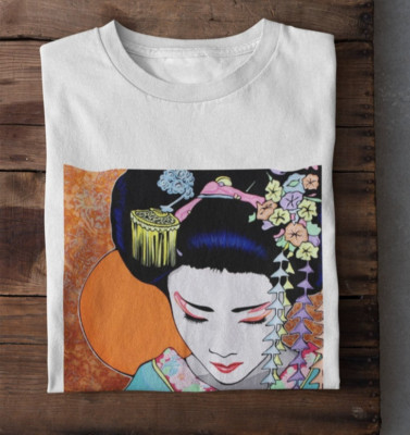 Japanese Aesthetic Art Geisha T-Shirt Cherry Blossom Oriental Gift Unisex Tee