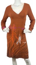 Skunkfunk Stretch Bamboo Painted Wrap Dress Long Sleeve Orange Sz 4