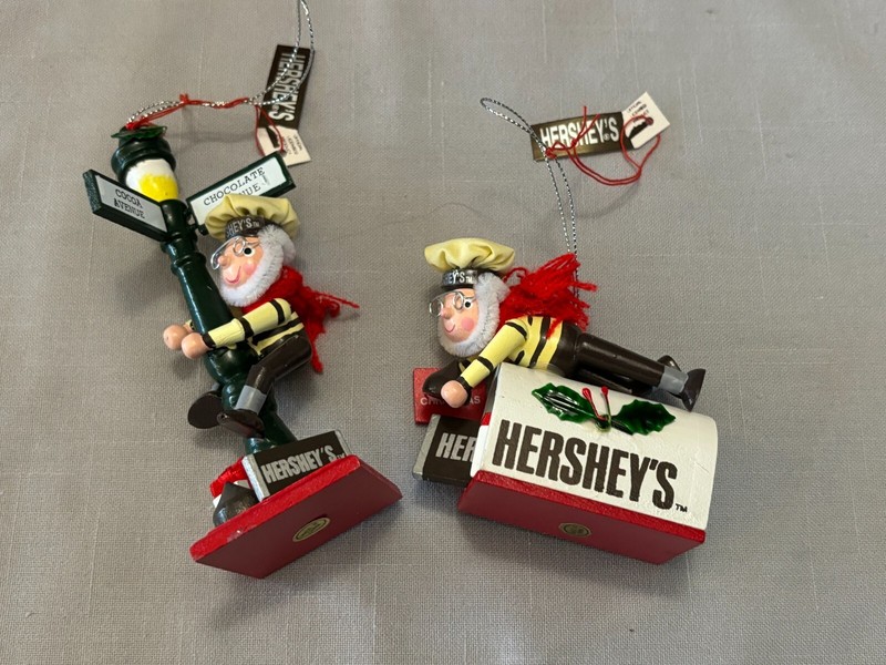 1996 Hershey's Chocolate, Kurt Adler Series Set/2 Wood Christmas Ornaments W/Box