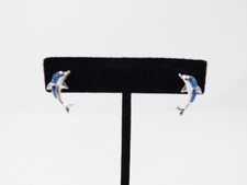 Silver  Blue Dolphin Pierced Stud Earrings - New