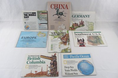8 Maps National Geographic 1991, 1992 - China Middle East Germany Deep Sea Vents