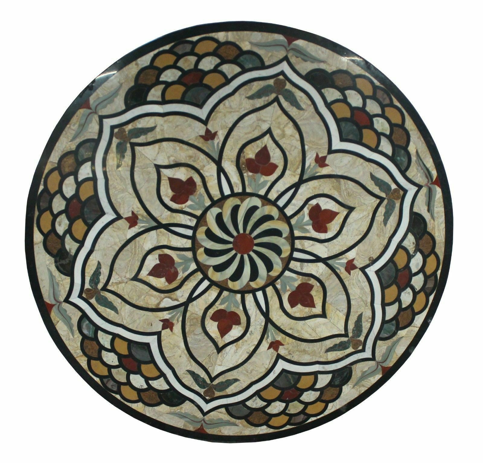 24-inch black marble round dining table with malachite mosaic inlay  