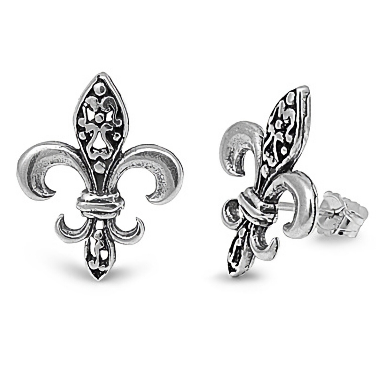 Fleur De Lis Sterling Silver 18mm Fashion Stud Earrings with Push Back