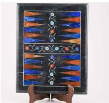 Mesa backgammon mármol 18"x12" esquina central incrustación mosaico decoración m11