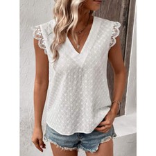 V-Neck Cap Sleeve Spliced Lace Top