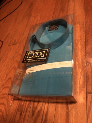Bocci Button Down Shirt Mens Medium Silk Turquoise Blue Italian Dry Clean Only
