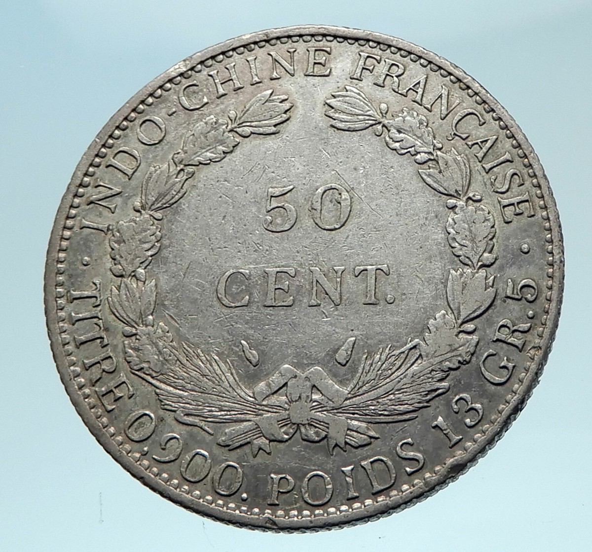 1936 A FRENCH INDO-CHINA Genuine Silver 50 Cent Coin France