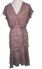 Sam Edelman NWT Ruched Fairycore Midi Dress-Mini Floral Chiffon-Sz L-cottagecore