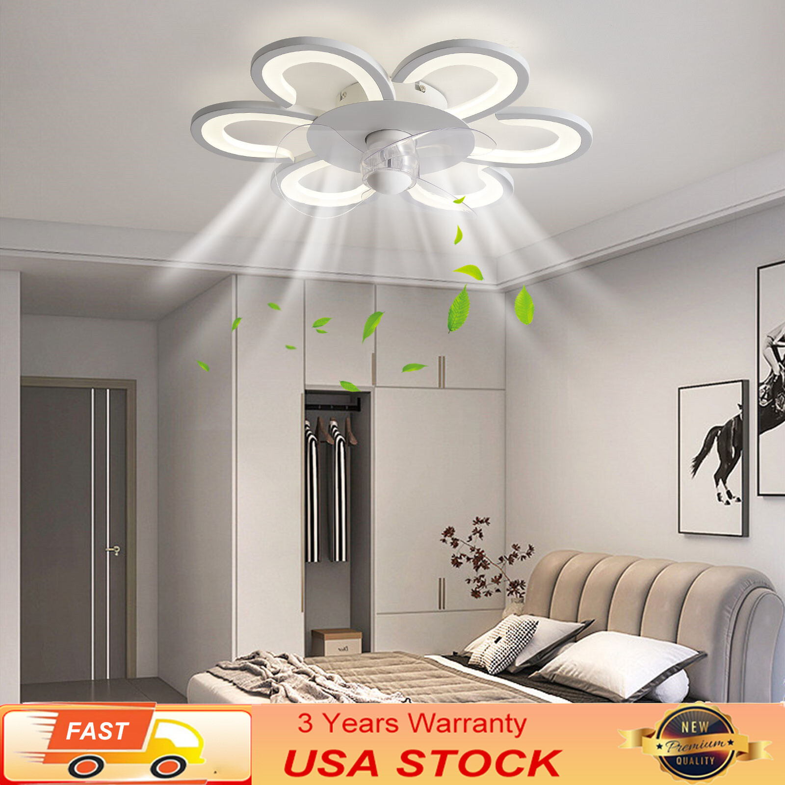 19.7 Inch Modern Dimmable LED Ceiling Fan with Remote Flush Mount Light