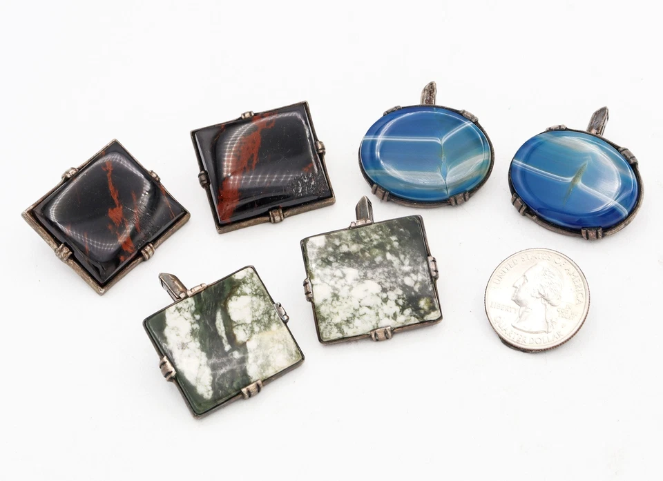 Lote de 3 abotoaduras de prata esterlina com várias pedras - Imagem 3 de 3