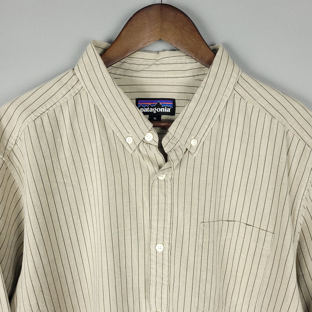 Patagonia Shirt Mens Extra Large Tan Striped Bluffside Organic