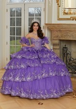 Purple Quinceanera Dresses Sweetheart Appliques Crystal Tiered Lace Up Ball Gown