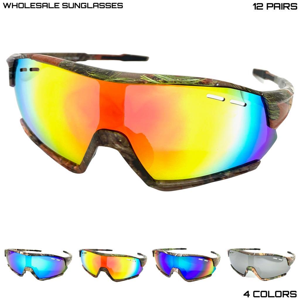 WHOLESALE LOT Mens Sports Wrap Camouflage Military Tactical SUN GLASSES 12 Pairs