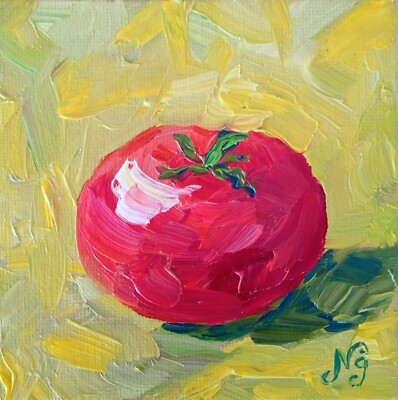 Tomate Ölgemälde Original Kunst Gemüse Wandbild Tomate Leinwandbild 10x10