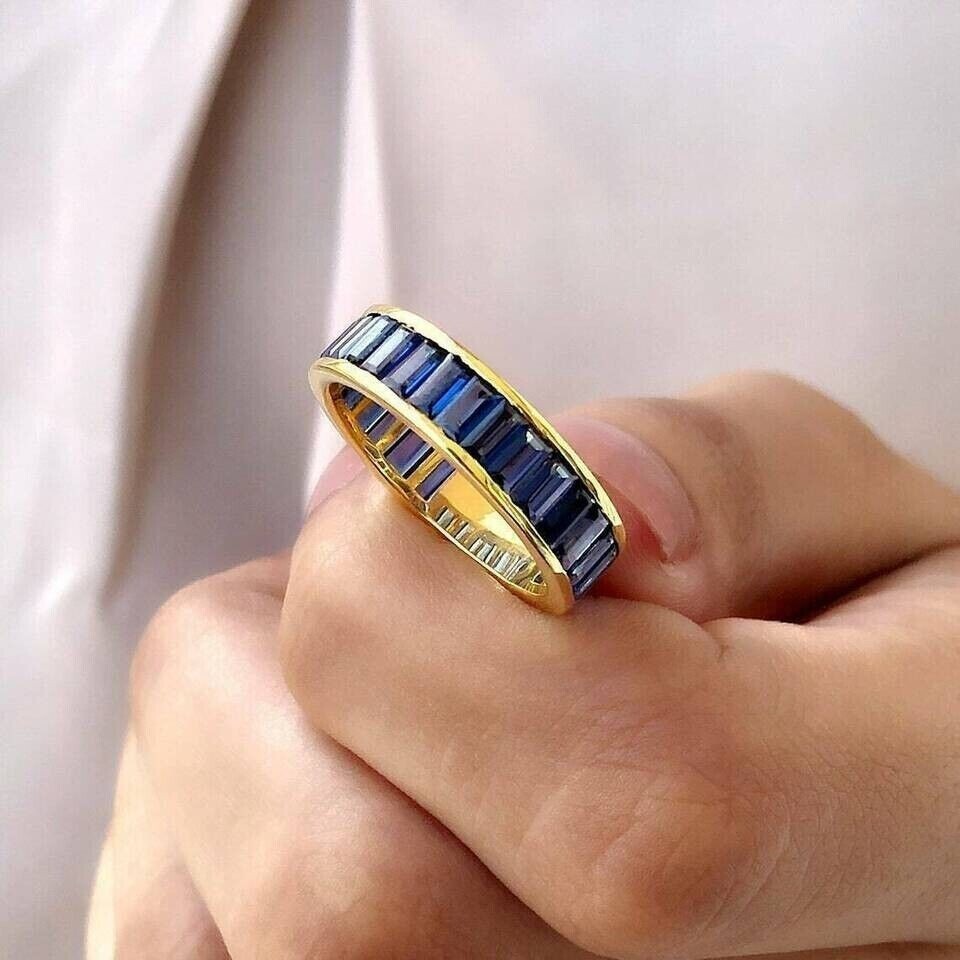 Eternity Band Wedding Ring Baguette Lab-Created Sapphire 14K