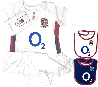 ENGLAND SIX NATION RFU GIRLS RUGBY BABIES TUTU BODY SHORT SLEEVE BABY GROW  DRESS UK