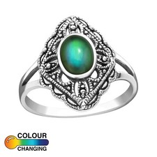 925 Sterling Silver Filigree Vintage Colour Changing Mood Ring Sizes O Q Boxed