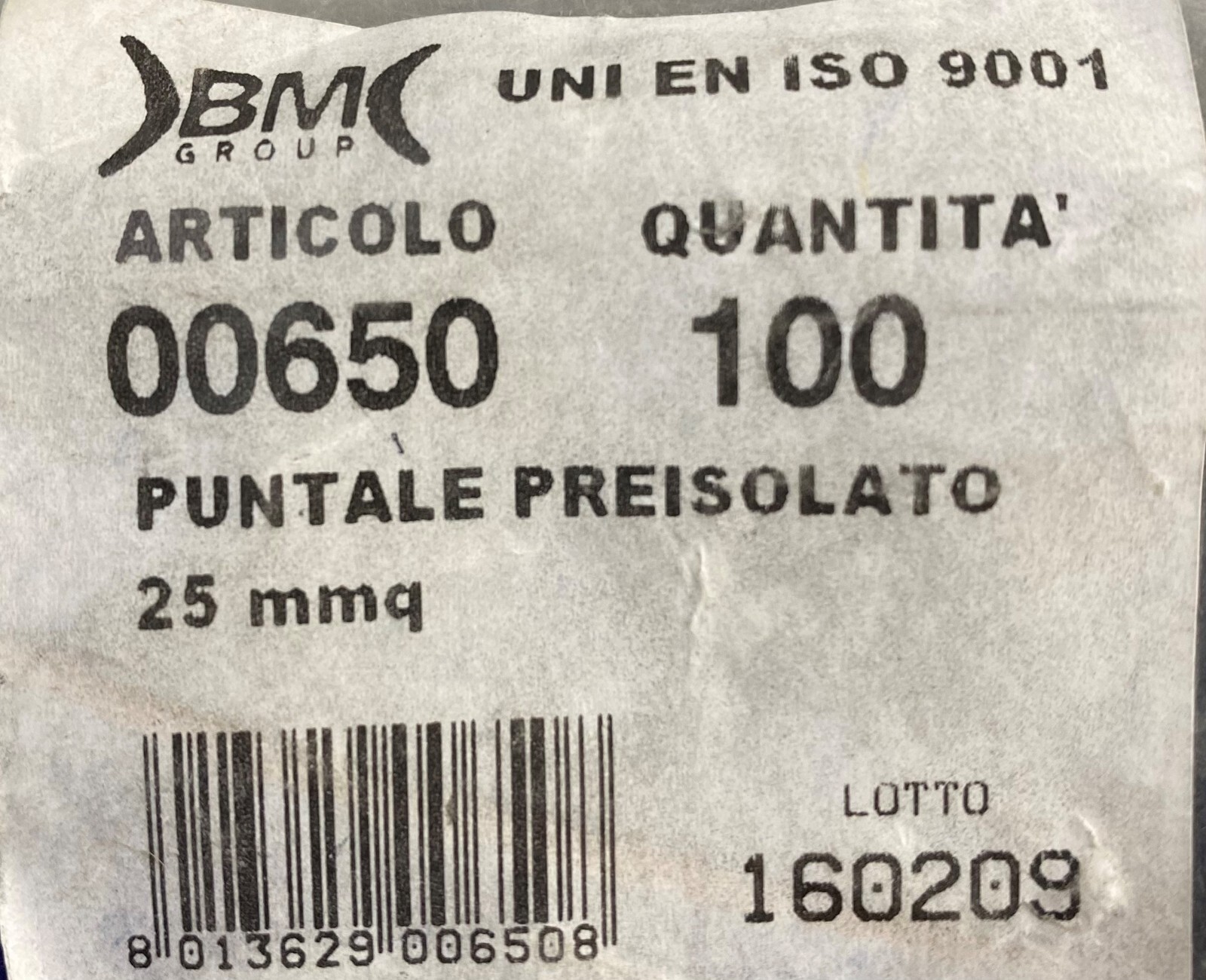 BM 00650 Insulated Pin Lug Size 25mm2/4 AWG , 15mm Stud, Black, 100 Pc's Per Pkt