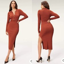 GOOD AMERICAN Polo MIDI DRESS Ribbed BRICK Slit Sz S/M $149
