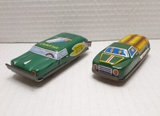 2 Vintage Tin Toy Speamint Chewing Gum  Lumber Truck Friction Car Made in Japan