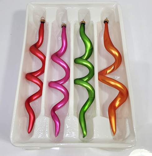 Christmas Spiral FROSTED Glass Ornaments Celebrate It Set of 8 MADE IN THE USA - Picture 2 of 8