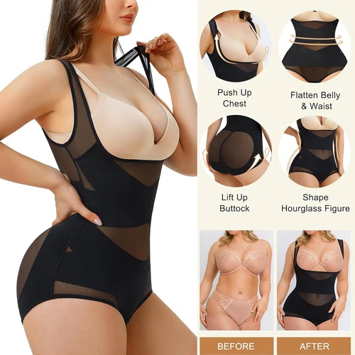 Women Tummy Control Shapewear Bodysuit Hi-waist Butt Lifter Open Bust Slimming - Picture 6 of 23