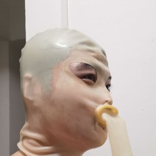 Capucha de goma de látex transparente con cremallera lengua fetiche BDSM máscara de goma 0,4 mm goma