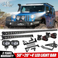50"+20" LED Light Bar+ 4" Pods+Mount Brackets Kits For 07-18 Jeep Wrangler JK