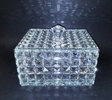 PREMIUM CLEAR CRYSTAL SQUARE MOSAIC CANDY JAR,BOWL,DISH COVERED,LID,COVER 8"X6"