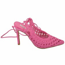 Decollete tacco donna fantasia uncinetto fucsia punta tallone scoperto allacciat