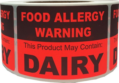 FOOD ALLERGY WARNING This Product May Contain DAIRY Labels | 2.5x3.5'' | 500 Pack