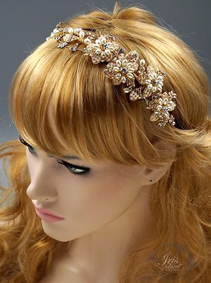 Crystal Pearl Headband Gold Bridal Headpieces Tiara Wedding Accessory 00593