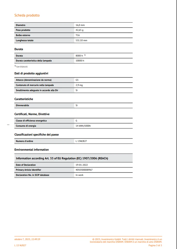 Neon T5 13W/827 luce calda marca OSRAM L. totale 530mm - Immagine 3 di 3