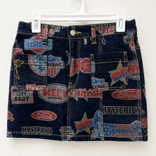 90s Hysteric Glamour All Over Logo Graphic Denim Mini Skirt Glitter Japan Y2K