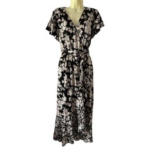 Nicole Miller New York Satiny Floral Print Midi Dress Size Small Flowy