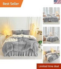 Gray Faux Fur Comforter Set - Luxurious Winter Bedding with Easy Care Features
